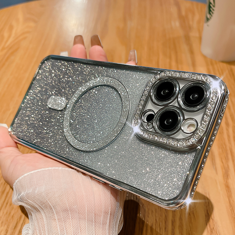 Luxus Farbverlauf Glitzer Wireless Charging für Magsafe Hülle für iPhone 14 13 12 11 Pro Max Plus Plating Bumper Cover Cases_voghion.com