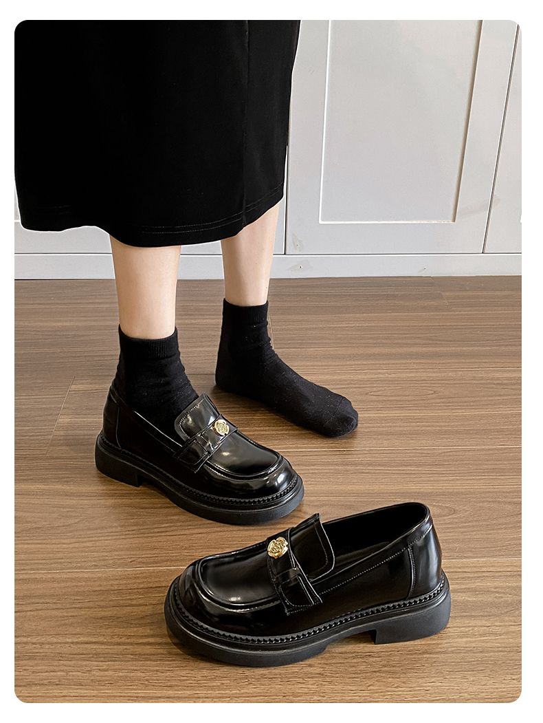 Camellia Platform Loafers Women 2025 New Elevator Women's Genuine Black British Style Small Leather Single-Layer Shoes_voghion.com