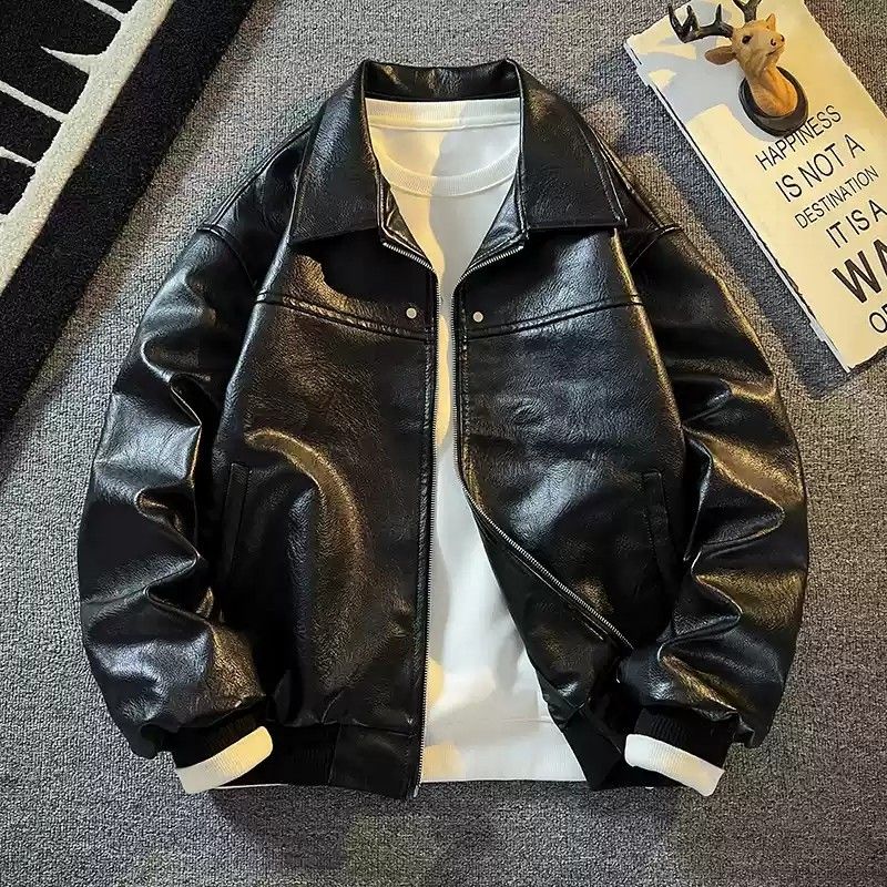 Herrenbekleidung 2024 Herren-Motorrad-PU-Lederjacke Herren-Trendy-Marken-Lederjacke Frühling und Herbst im koreanischen Stil Casual Leder_voghion.com
