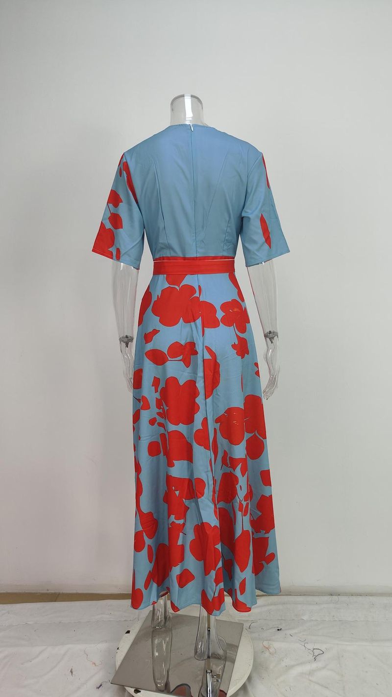Abito a maniche lunghe con scollo a V stampato, vestibilità attillata, elegante e attillato, da donna, primavera 2025_voghion.com
