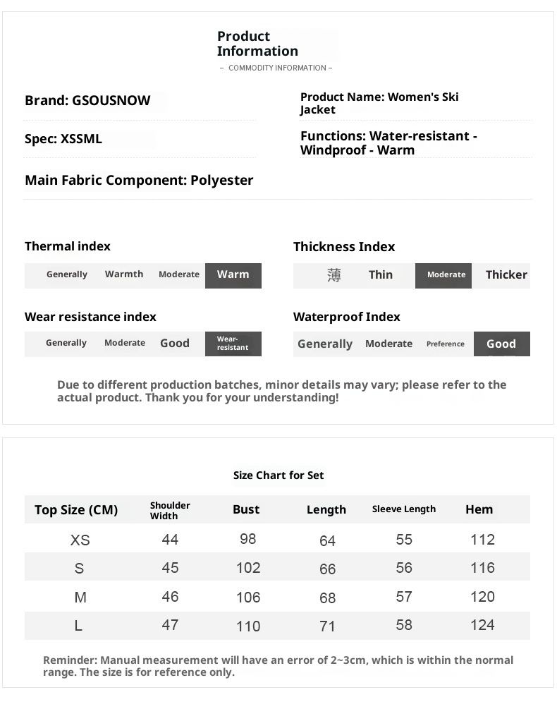 001 Gsousnow Anzug für Damen, Snowboard- und Skianzug, wasserdicht, winddicht, warm, atmungsaktives Oberteil, Outdoor-Skijacke_voghion.com