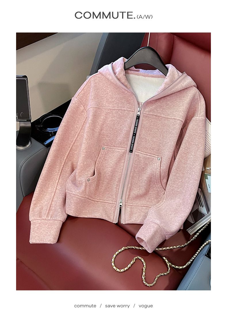 Damenbekleidung Damen Herbst neues Design trendiger Modeanzug lockerer, schlanker Strickjackenanzug mit Kapuze, weite Hose, zweiteiliger Anzug_voghion.com