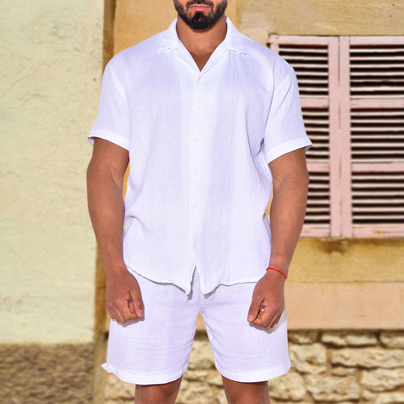 2024 New Leisure Sports Summer Loose T-shirt a maniche corte Pantaloncini in cotone e canapa Set da uomo_voghion.com