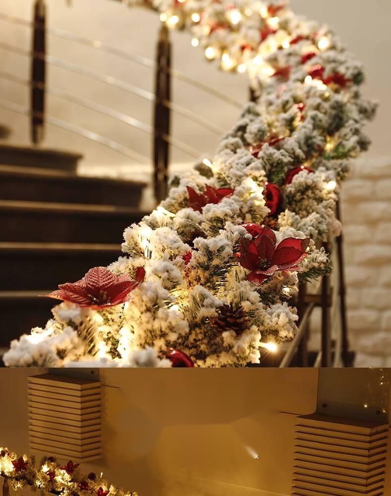 Corrimano decorativo per scale d'ingresso del centro commerciale dell'hotel, in rattan, bianco floccato, 2,7 m_voghion.com