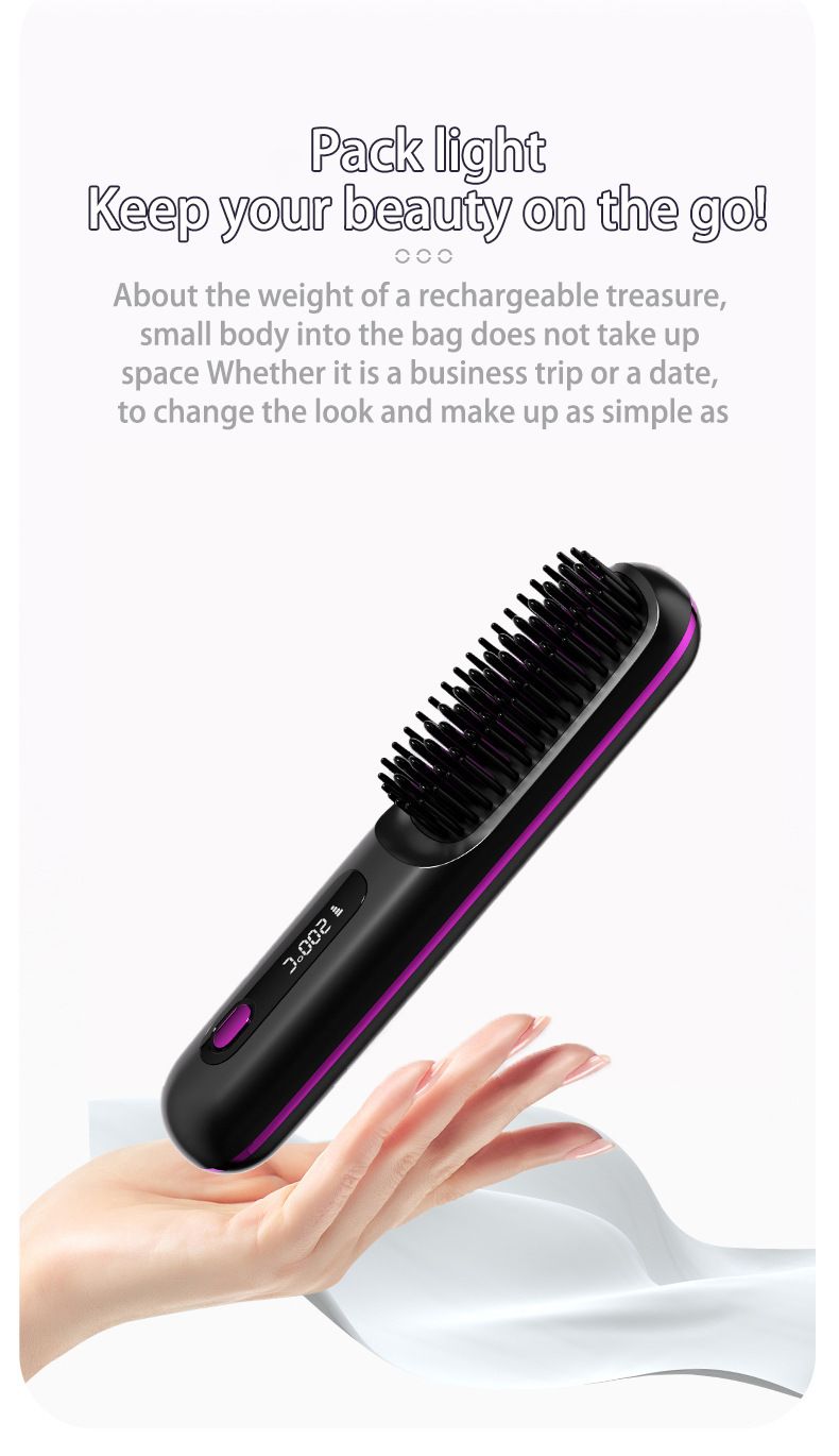 new LCD USB charging ceramic heating electric comb hair straightener wireless portable mini straight hair comb_voghion.com