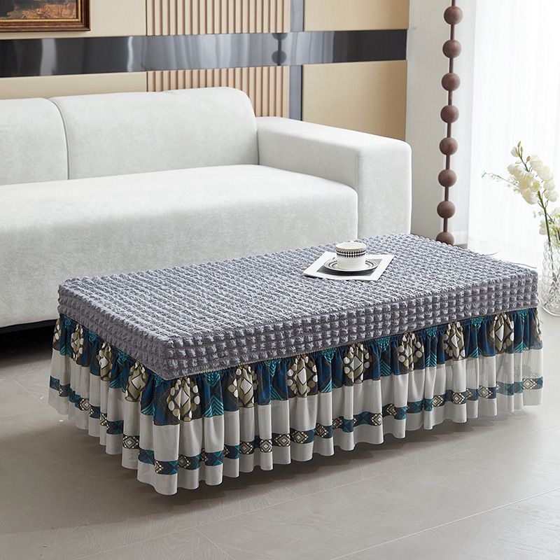 Nappe élastique à ourlet à bulles – Nappe rectangulaire extensible pour tables basses et à manger, protection anti-poussière moderne de couleur unie_voghion.com