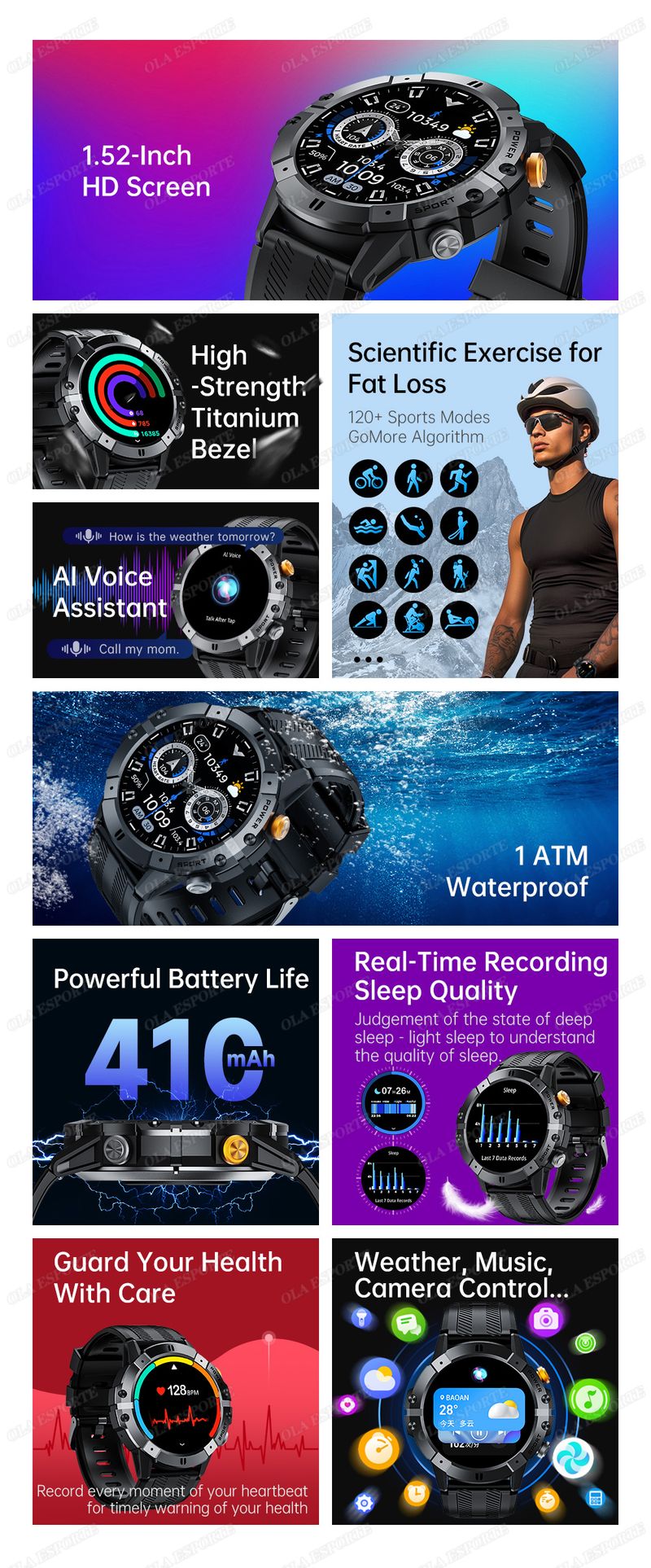 Outdoor Sports Waterproof Smart Watch Men 410mAh AMOLED GPS Tracker Heart Rate Bluetooth Call Women Smartwatch For Android IOS_voghion.com