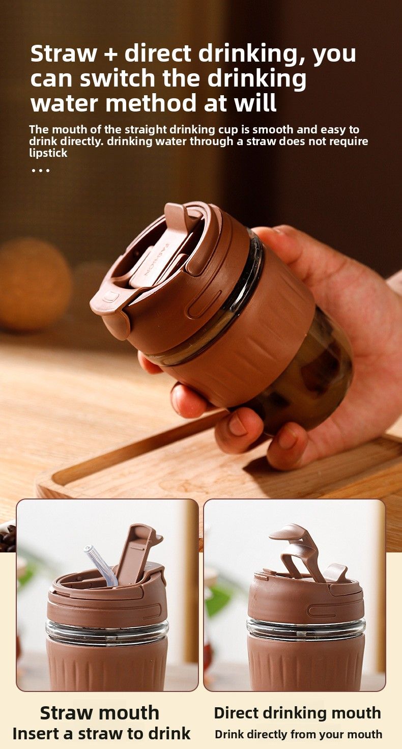 Internet Celebrity Glass Double Drinking High Aesthetic Summer Girl Coffee Portable Cute Handy Insulated Milk Water Cup_voghion.com