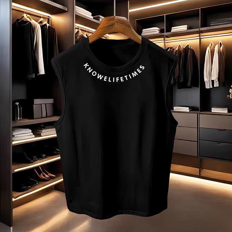 Gilet de sport pour homme, vêtement d'été ample, sans manches, tendance, décontracté, épaules larges_voghion.com