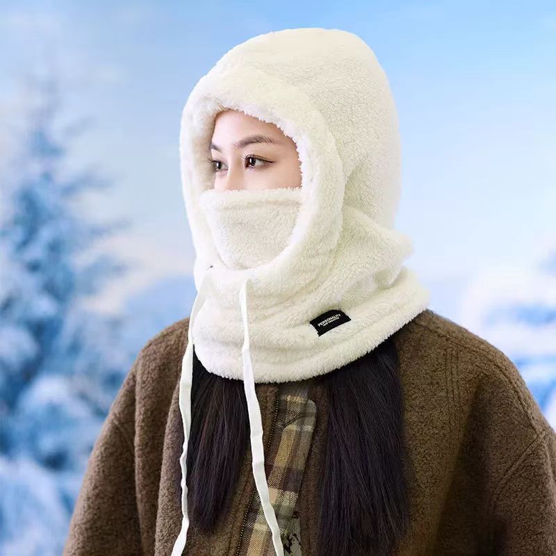 Maglione invernale da sci foderato in pile spesso con scaldacollo e maschera da donna, protezione per le orecchie, cappello antivento in cotone per_voghion.com