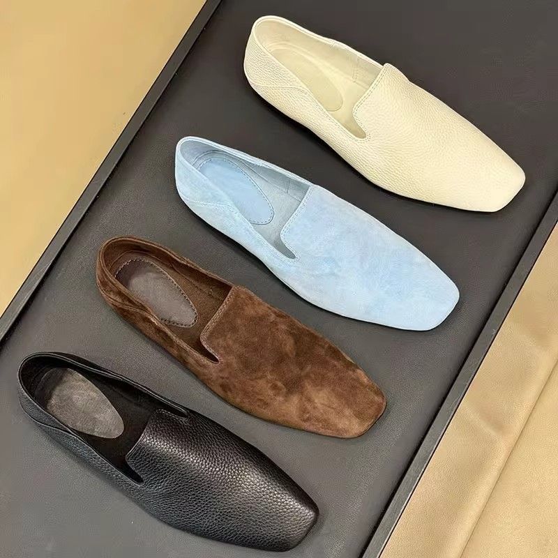 Rindsleder-Version ~ Flache Schuhe aus echtem Leder im französischen Stil mit quadratischer Zehenpartie, vielseitige, einfache Slip-On-Loafer_voghion.com