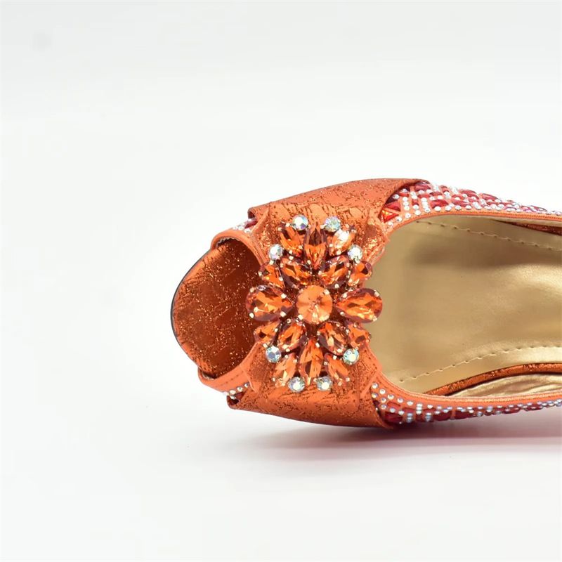 Skotaske med diamantpressetilbehør blomsterspænde højhælede sandaler Mode banket bryllupsfest_voghion.com