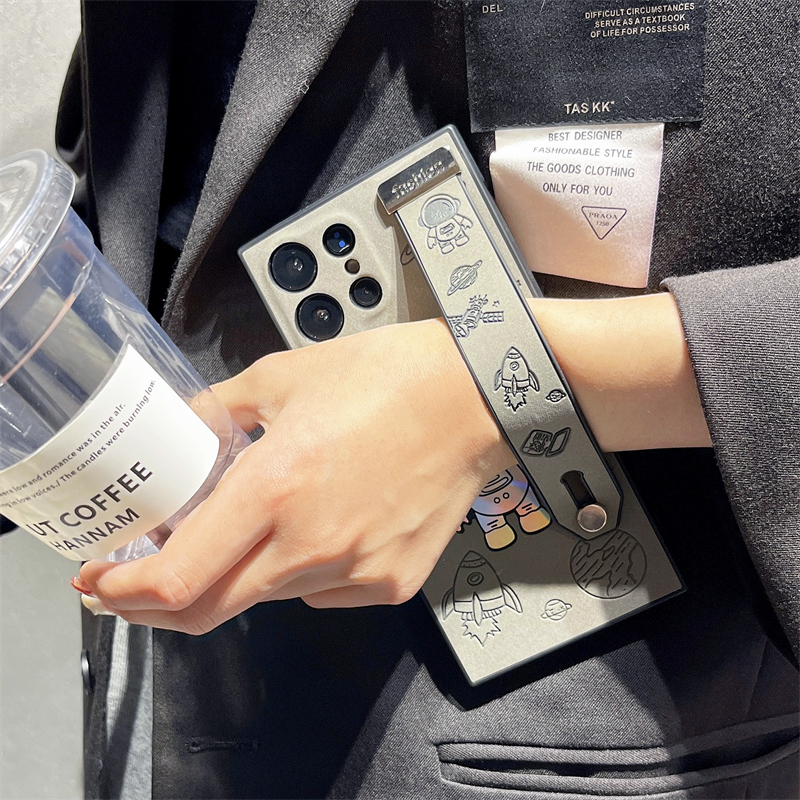 Husă din piele rezistentă la șocuri pentru Samsung Galaxy S23 S22 Ultra S23Ultra S22Ultra, cu suport pentru curea de încheietură, model astronaut laser_voghion.com