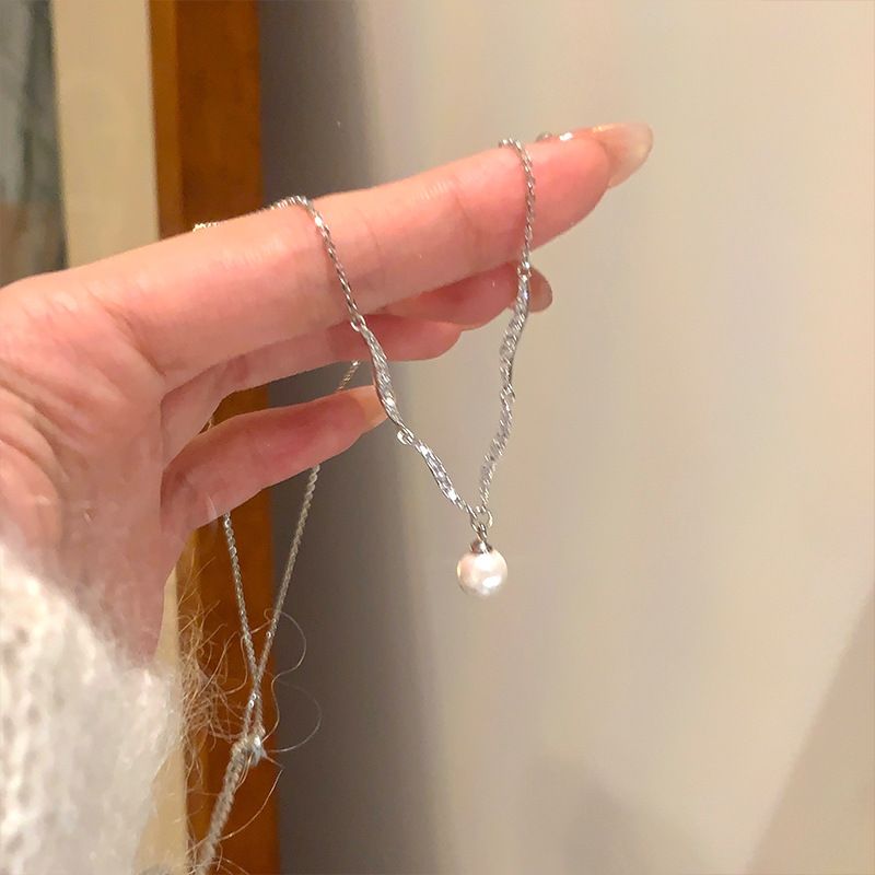 Cold Wind Zircon Pearl Necklace Women's Fashion Temperament Simple Clavicle Chain Light Luxury Versatile Accessories_voghion.com