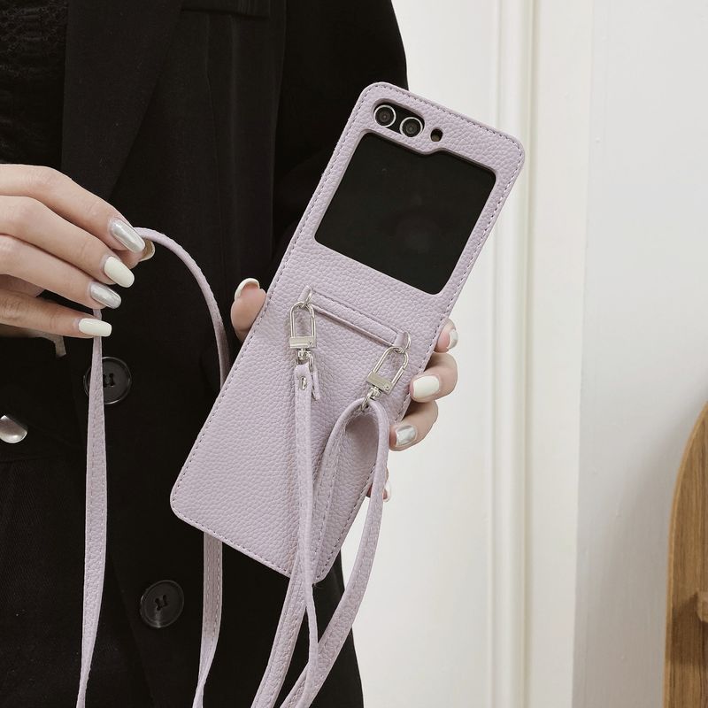 Mobile phone case Suitable for Samsung Z Flip5 mobile phone case GalaxyZ Flip4 folding litchi pattern diagonal protective case ZFlip3_voghion.com