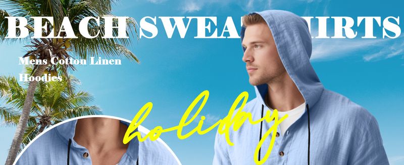 Lente en herfst lang mouwen linnen overhemd heren capuchon casual losse T-shirt trui heren_voghion.com