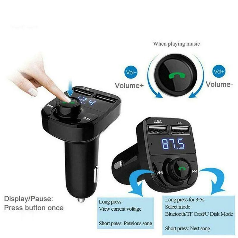 Kabellosen Bluetooth FM-Transmitter fir Autoen, MP3-Player, USB-Autoladegerät, Adapter_voghion.com
