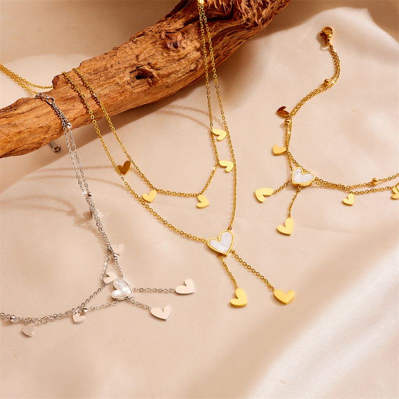 Modisches Titan-Herz-Set, Edelstahl, farbbeständig, herzförmig, Mond-Fußkettchen, Quaste für Damen_voghion.com