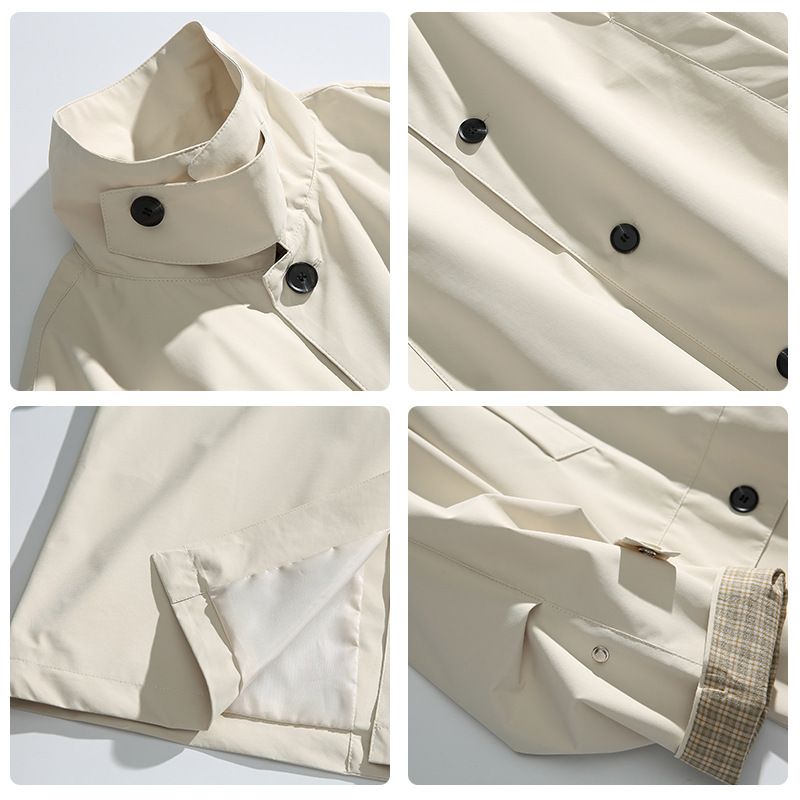 Trench da uomo di media lunghezza, stile streetwear, casual e ampio, con colletto rialzato, alla moda e a tre prove_voghion.com