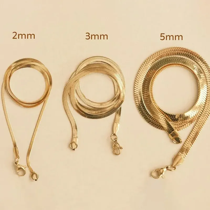 Collana girocollo unisex minimalista con catena a serpente, in acciaio inossidabile, a spina di pesce, color oro, regalo di moda per lei e per le donne._voghion.com