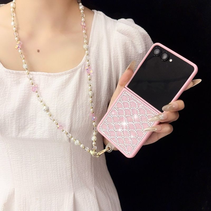 Fischschuppenmuster Glitzer Bling Handyhülle für Samsung Galaxy 6 5 4 3 Dia Z Flip 7 Lange Lanyard Cover_voghion.com