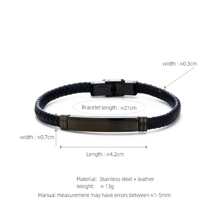 Bracciale intrecciato multistrato personalizzato da uomo in acciaio inossidabile con etichetta curva, cinturino in pelle_voghion.com
