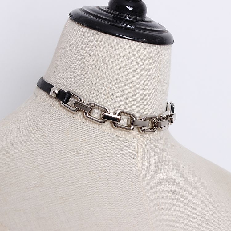 Jasmine's – boucle de ceinture en métal lourd ROCK, double couche, couture de chaîne en métal, accessoires de bracelet en cuir à la mode, vente en masse_voghion.com