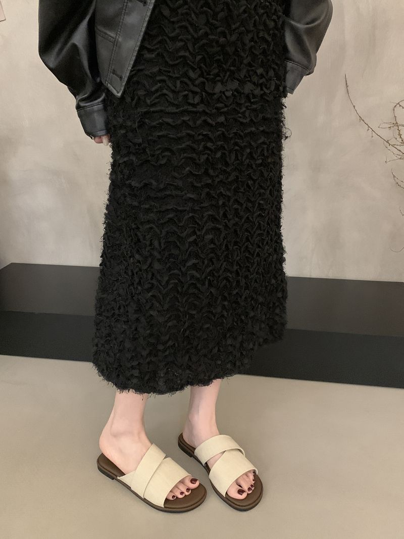 Niche Design Linen Square Head Open Toe Flat Slippers For Women Summer Wear Fairy Style Seaside Vacation Beach Sandals_voghion.com