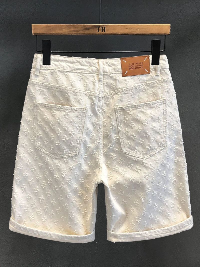 Pantaloncini in denim a cinque punte retrò larghi e dritti estivi in jacquard strappato da uomo, per strada_voghion.com