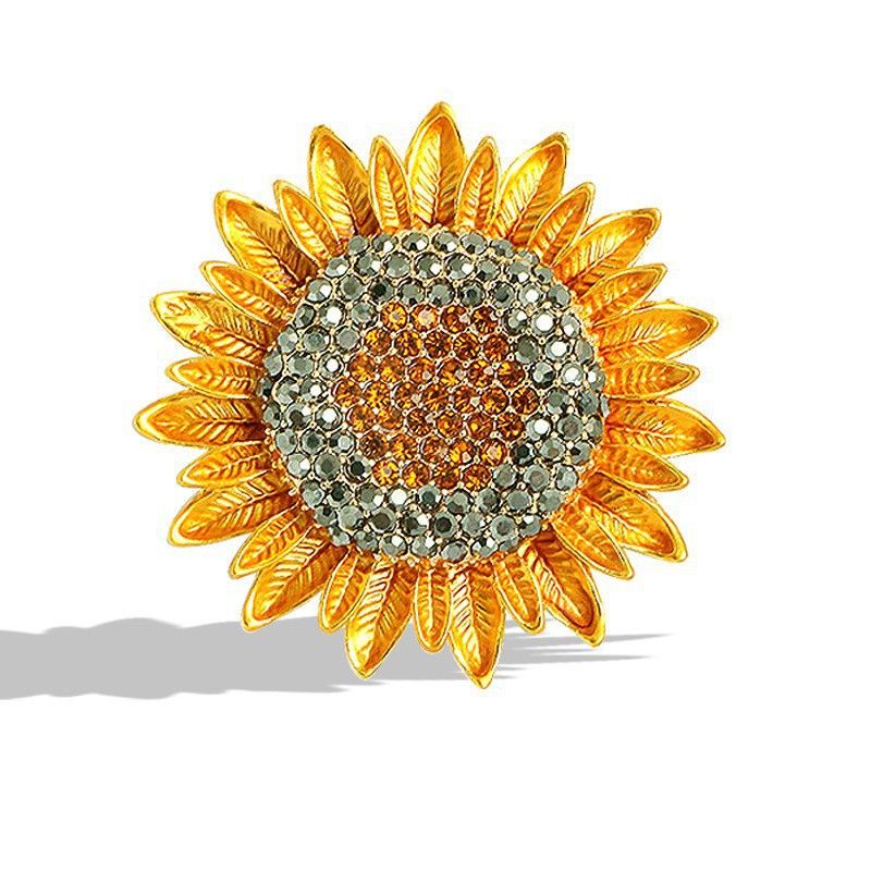 New enamel sunflower brooch women's diamond inlaid plant chest flower fashionable alloy high-end jewelry_voghion.com
