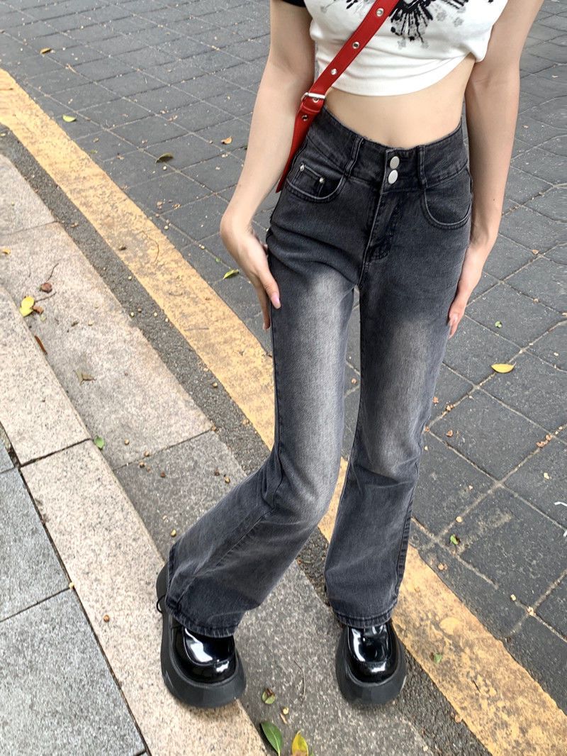 Jeans micro svasati in autunno, corti e nuovi a vita alta, gamba dritta ampia, pantaloni a gamba larga, pantaloni lunghi fino al pavimento_voghion.com