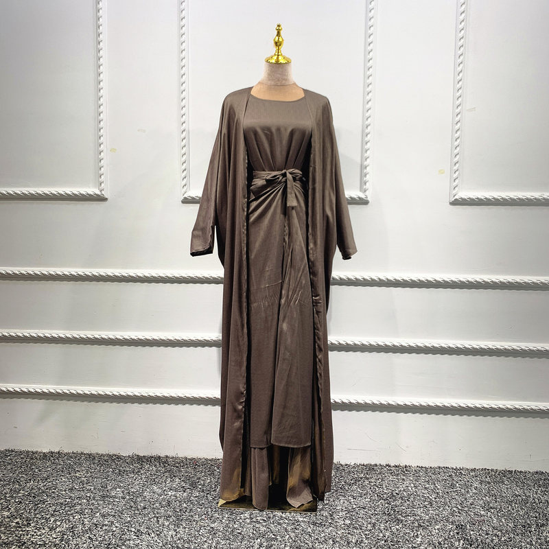 Women's clothing Muslim women's burqa Turkish cardigan robe solid color three-piece set muslim abaya_voghion.com