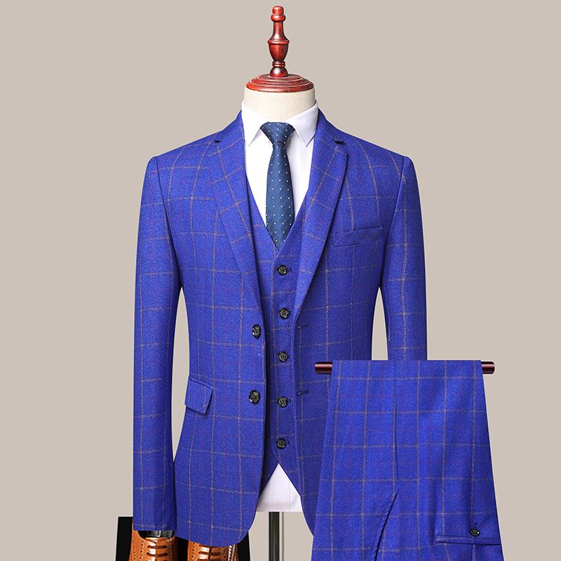 Completo da uomo a quadri CT in stile coreano, vestibilità slim fit, modello 2025, per uomini giovani e di mezza età, completo da tre pezzi_voghion.com