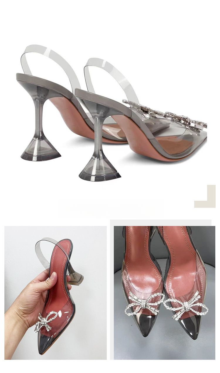 Sandálias transparentes de bico fino, verão 2025, novas, com fivela de strass e borboleta, sexy, bico aberto, salto alto, elegante e requintado, confortável e leve_voghion.com