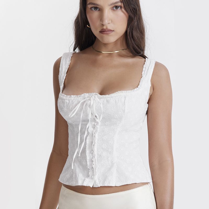 Canotta corta sexy da donna in cotone e canapa jacquard speziato con canotta allacciata al collo_voghion.com