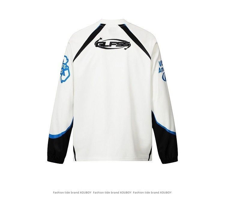 Hue Hue 51 Hip-Hop American Retro Racing Style Dog Print T-shirt a maniche lunghe per uomo Autunno Vestibilità ampia Sportiva Scollo a V Maglia_voghion.com