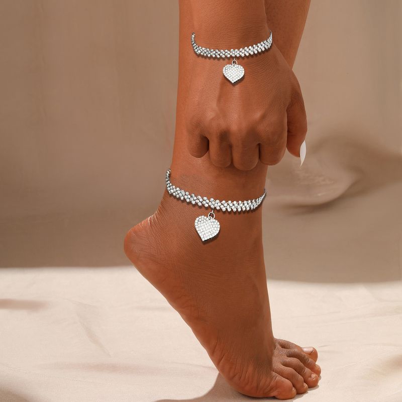 Heißverkauftes Full Beach Fashion Point Diamond Heart Fußkettchen Armband 2-teiliges Set_voghion.com