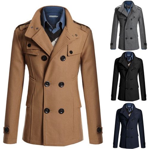 New Woolen Slim Fit Mid Length Fabric Windbreaker Men's Coat N3_voghion.com