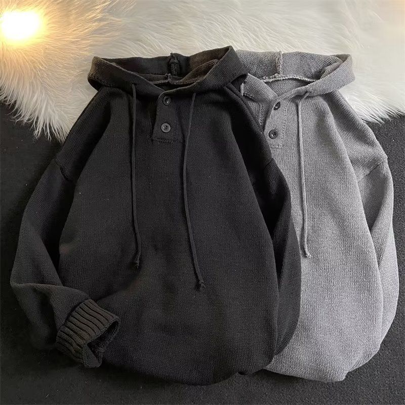 Kapuzenpullover Herren Halb offener Knopf Herbst Winter Warme Oberbekleidung Pullover College Style Trend_voghion.com