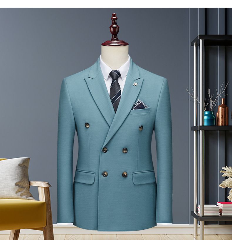 Herrenbekleidung High-End-Anzug in Volltonfarbe Business Casual Herren Zweireihiger Doppelschlitz Bräutigam Hochzeitsanzug Kleid_voghion.com