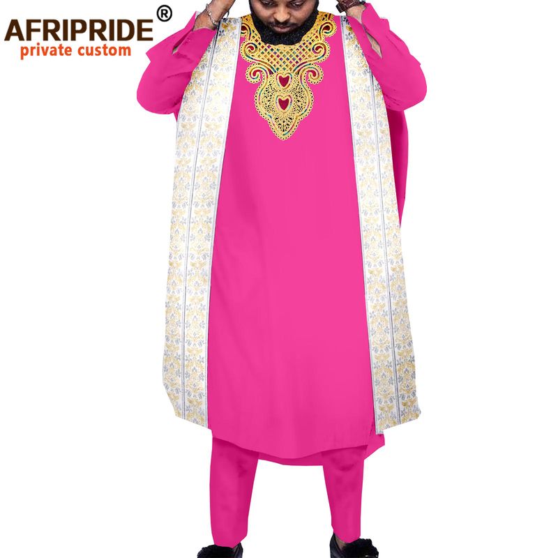 Herrenbekleidung Afrika Herren-L-Kleid, dreiteiliges Set, Mantel + Oberteil + Hose_voghion.com