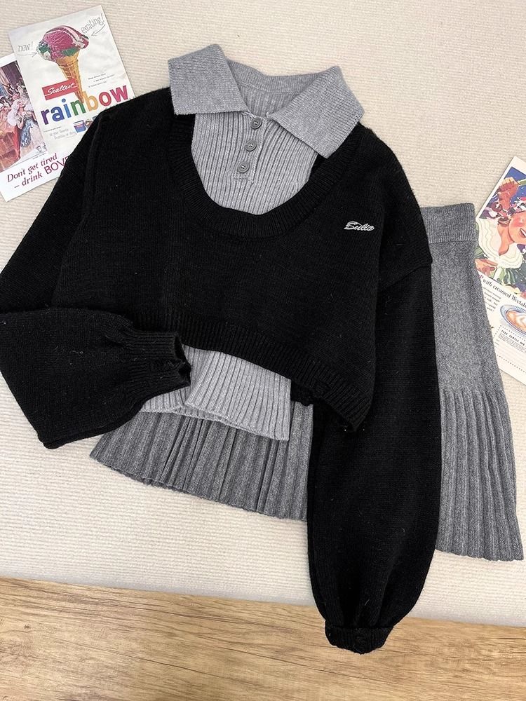 Ensemble jupe-pull style coréen pour femme – Tenue deux pièces rétro Y2K_voghion.com