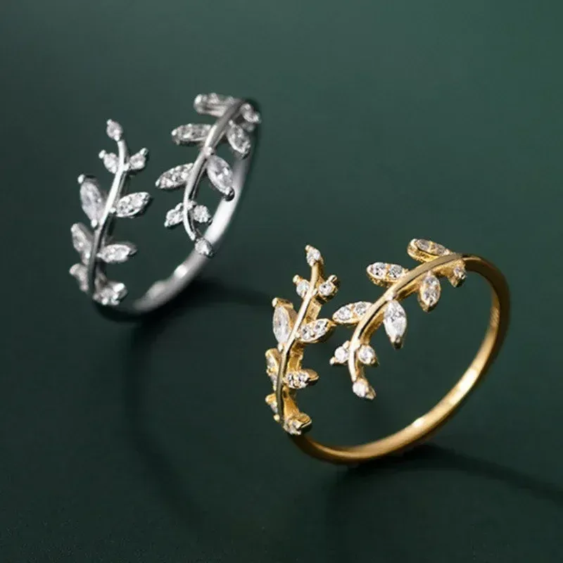 Bagues créatives en forme de branche de feuille pour femme, bague ouverte ajustable, bijou de luxe pour mariage ou fête, Anillos Кольцо_voghion.com