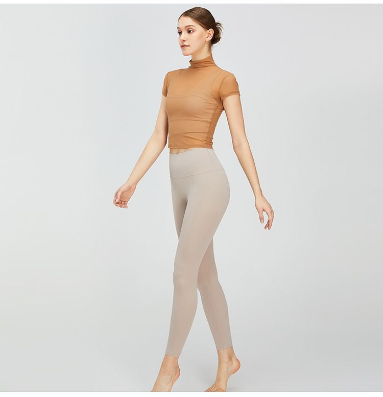 Maglietta da yoga vintage con collo alto, da donna, ad asciugatura rapida, sportiva, in rete, con protezione solare, per yoga_voghion.com