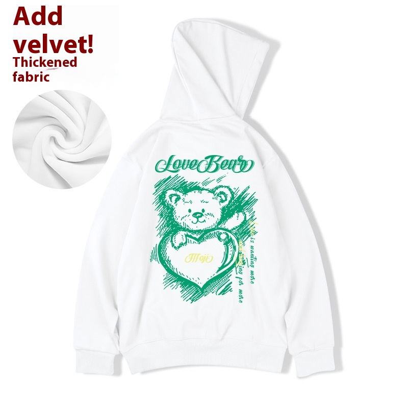 Huamian hoodie men's teddy bear American style autumn winter plush thickened couple outfit large and fat hooded jacket_voghion.com