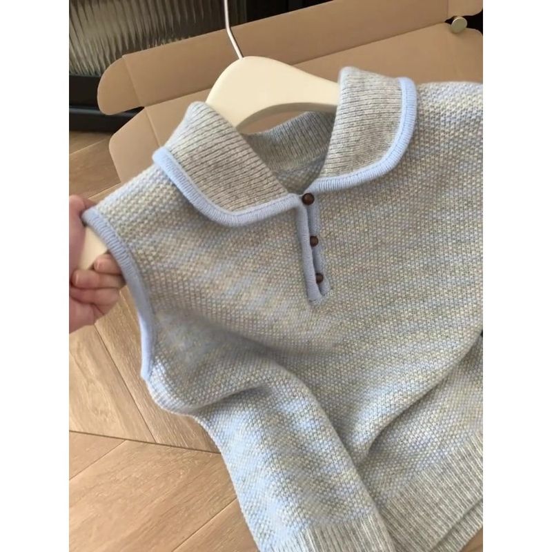 Kadın Giyim Çizgili Polo Yaka Yelek Örme Kolsuz Atlet İç Giyim Dış Giyim Katmanlı Moda Şık Sonbahar_voghion.com