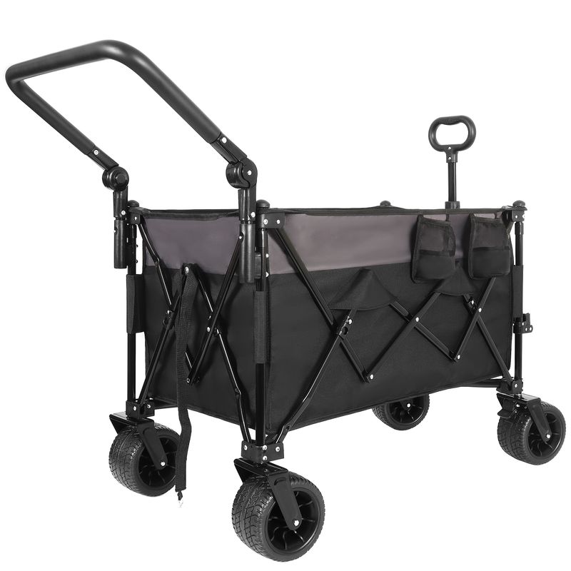 Multi-Functional Push-Pull Folding Wagon Cart With Rotating Handle & 360° All-Terrain Wheels – Heavy-Duty, Adjustable Design, Large Capacity For Transport, Groceries, And Outdoor Use, Black- Gray_voghion.com