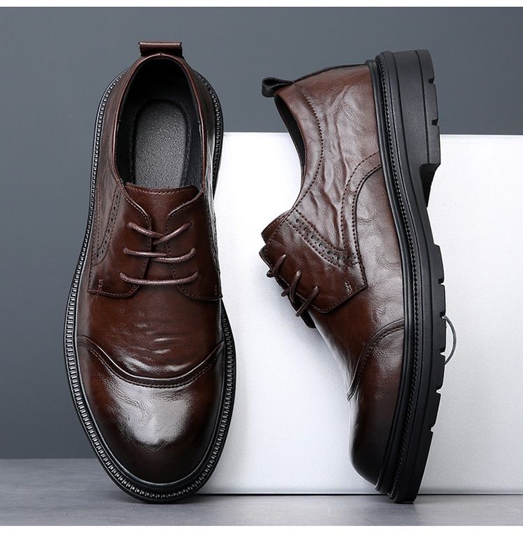 Voyage Business Formal British Round Toe Derby Genuine Leather Casual Lace-up Men's Breathable Groom Wedding Shoes Men_voghion.com