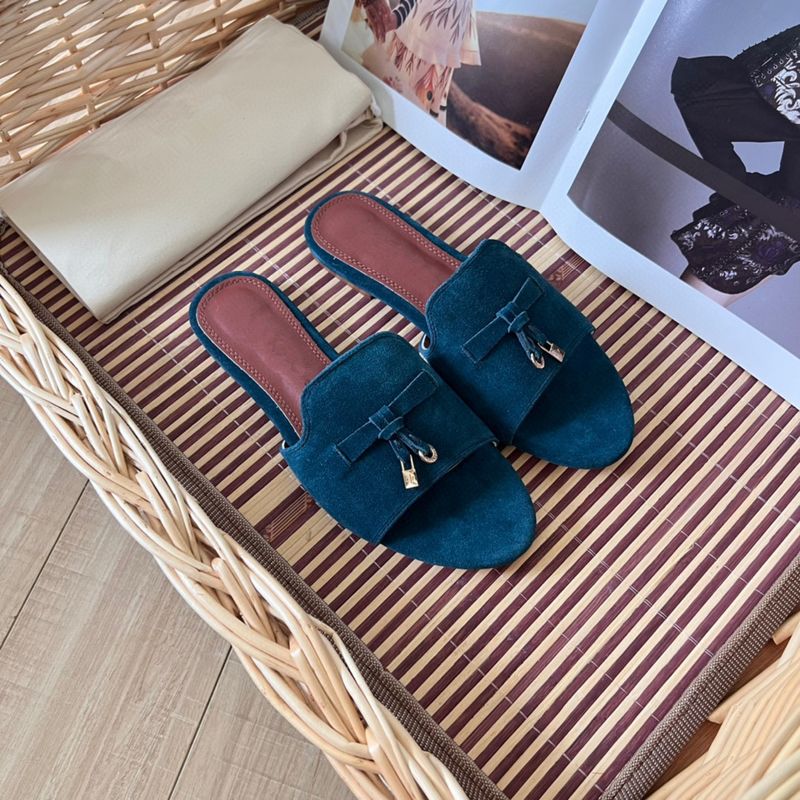 LP One Word Slippers For Women 2024 Summer New Style Tassel Leather Versatile Lazy Flat Bottom Open Toe Casual Outerwear_voghion.com