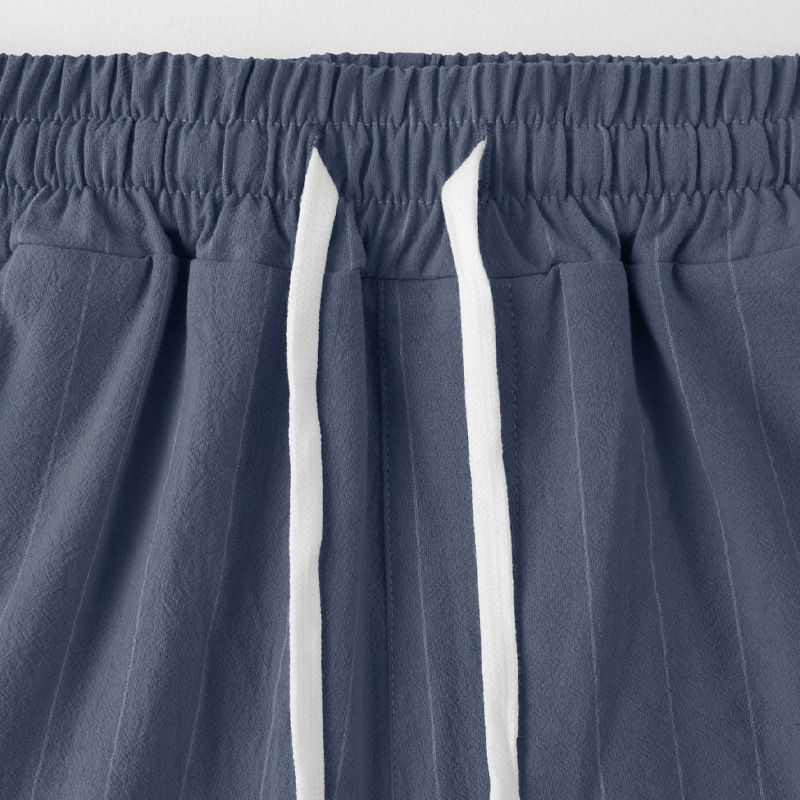 2025 Linen Summer Beach Drawstring Vertical Stripes Straight Comfortable Breathable Casual Long Men's Pants_voghion.com
